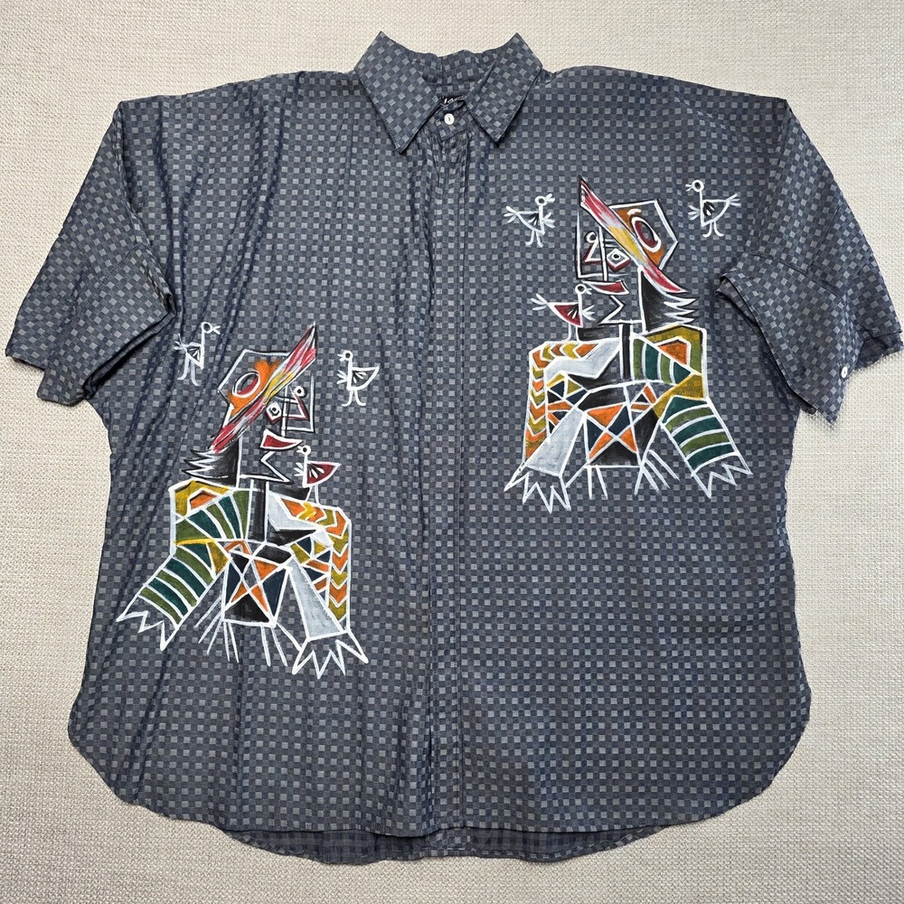 Dilemma New York Women's Vtg Abstract Art Button Down‎ T Shirt Top 2XL NWT